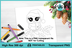 Winter Christmas Owl Sitting On Holly Branch Digital Stamp Product Image 1