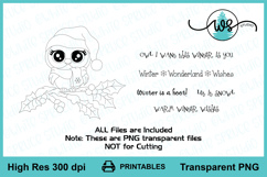 Winter Christmas Owl Sitting On Holly Branch Digital Stamp Product Image 2
