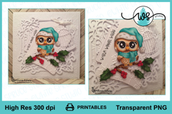 Winter Christmas Owl Sitting On Holly Branch Digital Stamp Product Image 3
