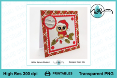 Winter Christmas Owl Sitting On Holly Branch Digital Stamp Product Image 4