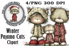 Winter Pajama Cats Clipart PNG Sublimation Product Image 1