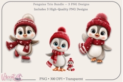 Winter Penguin Trio PNG Bundle | 3 Sublimation Designs Product Image 3