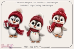 Holiday Penguin Trio PNG Bundle | 3 Sublimation Designs Product Image 3