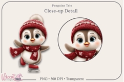 Winter Penguin Trio PNG Bundle | 3 Sublimation Designs Product Image 2