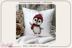 Holiday Penguin Trio PNG Bundle | 3 Sublimation Designs Product Image 1