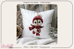 Winter Penguin Trio PNG Bundle | 3 Sublimation Designs Product Image 1