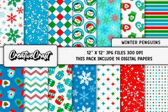Christmas Penguins Digital Papers, scrapbooking designs Product Image 1