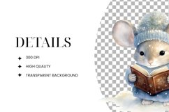 Cute Watercolor Mouse Reading Clipart Product Image 2
