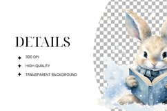 Watercolor Bunny Reading Clipart PNG Product Image 2