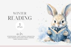 Watercolor Bunny Reading Clipart PNG Product Image 1