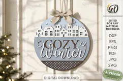 Winter Round Sign Laser Cut. Door Sign. Cozy Winter SVG Product Image 1