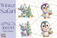 Winter Safari Baby Animals Clipart PNG Cute Holiday Clip Art Product Image 1