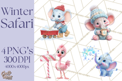Winter Safari Baby Animals Clipart PNG Cute Holiday Clip Art Product Image 1