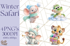 Winter Safari Baby Animals Clipart PNG Cute Holiday Clip Art Product Image 1