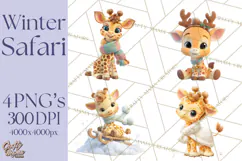 Winter Safari Baby Animals Clipart PNG Cute Holiday Clip Art Product Image 1