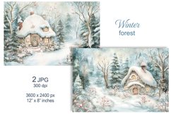 Christmas scenery Junk Journal page, House in Winter forest Product Image 1