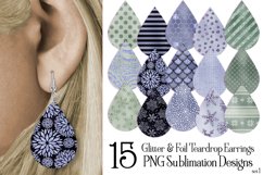 Glitter and Foil Winter Teardrop Earring Sublimation Designs Product Image 1