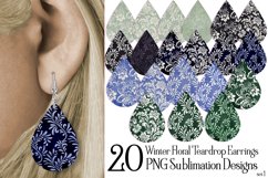 Winter Season Floral Teardrop Earring Sublimation Designs Product Image 1