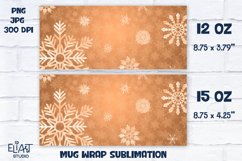 Golden Snowflakes Mug Wrap Sublimation Design for 12 OZ and 15 OZ Mugs. This Christmas Sublimation Design is Compatible with Cricut Mug Press