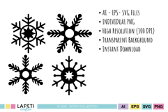 Set of 12 snowflake clipart files in black