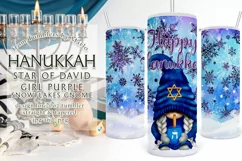 Happy Hanukkah Gnome 20oz Tumbler Design, Purple Snowflakes Product Image 1