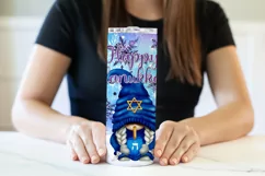 Happy Hanukkah Gnome 20oz Tumbler Design, Purple Snowflakes Product Image 3