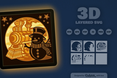 Winter Snowman and Train Layered Papercut Product Image 3