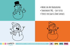 Fun snowman line art set including cheerful characters and holiday accessories, designed for creative winter projects.