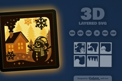 Winter Snowy House with Snowman Layered Papercut Product Image 3