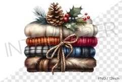 Pinecone and holly berry winter fabric PNG winter fabric art Product Image 1