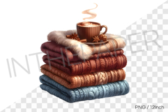 Warm hot chocolate on cozy textile PNG winter fabric clipart Product Image 1