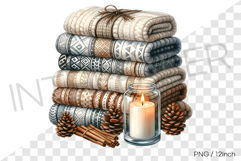 Cozy candle and cinnamon winter fabric PNG winter fabric art Product Image 1