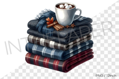 Plaid check winter fabric with cocoa cup PNG winter fabric Product Image 1