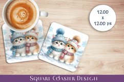 Cute KITTY Coaster Design. Winter Coaster Sublimation Product Image 1