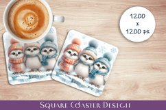Cute owls Coaster Design. Winter Coaster Sublimation Product Image 1