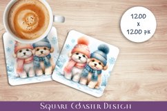 Cute dogs Coaster Design. Winter Coaster Sublimation Product Image 1