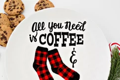 Cozy Christmas Buffalo Plaid SVG, Coffee and Fuzzy Socks SVG Product Image 6