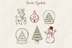 Vintage Hand-Drawn Christmas Illustrations| Line Art Clipart Product Image 7