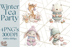 Winter Tea Party Animals PNG, Woodland Cozy Clipart Product Image 1