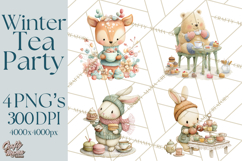 Winter Tea Party Animals PNG, Woodland Cozy Clipart Product Image 1