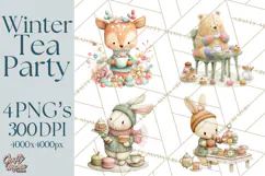 Winter Tea Party Animals PNG, Woodland Cozy Clipart Product Image 1