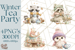 Winter Tea Party Animals PNG, Woodland Cozy Clipart Product Image 1