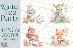 Winter Tea Party Animals PNG, Woodland Cozy Clipart Product Image 1