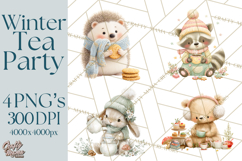 Winter Tea Party Animals PNG, Woodland Cozy Clipart Product Image 1