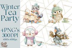 Winter Tea Party Animals PNG, Woodland Cozy Clipart Product Image 1