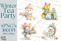 Winter Tea Party Animals PNG, Woodland Cozy Clipart Product Image 1