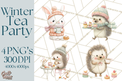 Winter Tea Party Animals PNG, Woodland Cozy Clipart Product Image 1