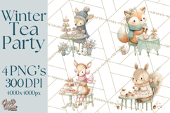 Winter Tea Party Animals PNG, Woodland Cozy Clipart Product Image 1