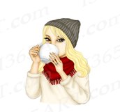 Winter Tea Sipping Ladies African American Girl Clipart PNG Product Image 2