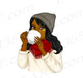 Winter Tea Sipping Ladies African American Girl Clipart PNG Product Image 3